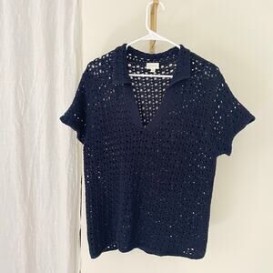 CYRUS Short Sleeve Crochet Polo Eclipse Navy Size Womens XL